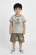 Two pieces of children's clothing with cartoon designs on a white background