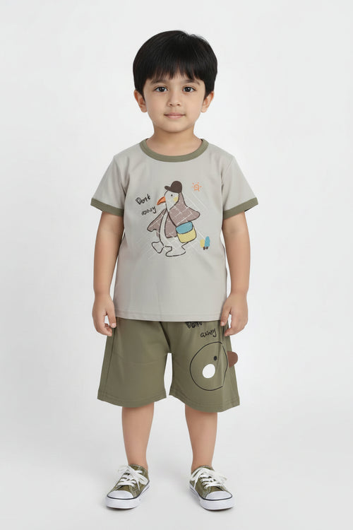 Two pieces of children's clothing with cartoon designs on a white background