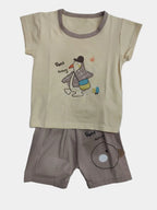 Children's outfit with a cartoon design on a light gray background