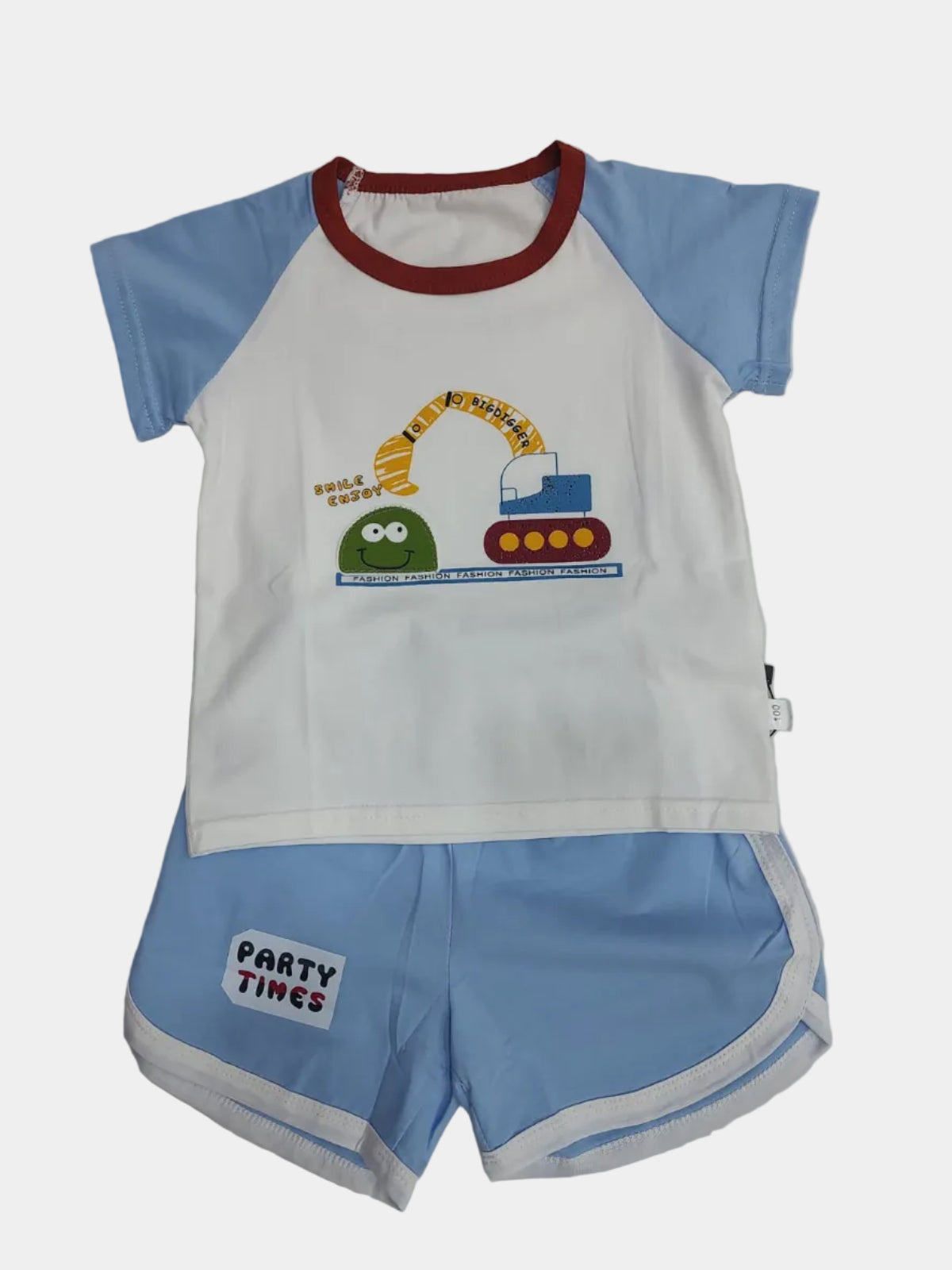 Children's sports outfit with a cartoon design on a light gray background