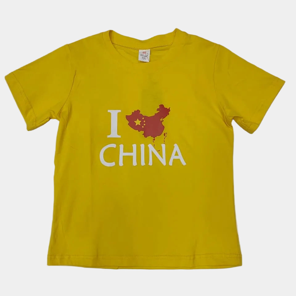 Yellow t-shirt with 'I ❤️ CHINA' design on a white background
