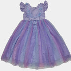 Children's purple dress with tulle skirt on a white background