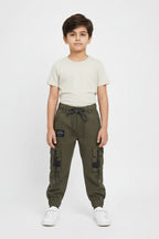 Green cargo pants with multiple pockets
