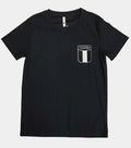 Black t-shirt with a Calvin Klein logo on a light gray background