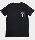 Black t-shirt with a Calvin Klein logo on a light gray background