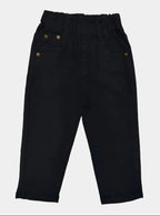 Black pants with gold buttons on a white background