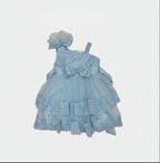 Light blue dress with a bow and matching headband on a light gray background