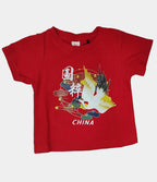 Red t-shirt with Chinese design and 'China' text on a white background