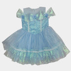 Iridescent blue dress with a bow on a white background