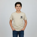 Beige t-shirt with a graphic and text