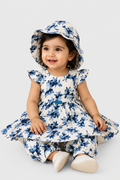 Baby romper with blue floral pattern