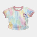 Pastel tie-dye baby romper on a white background