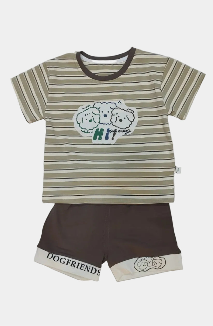 Kids Cartoon Striped Summer T-Shirt & Shorts Set